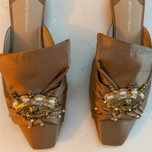 Antonio Melani Bronze Embellished Mules